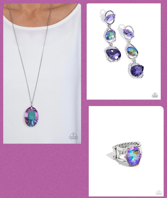 Mocha Vibe - Celestial Essence - Purple Necklace, Dimensional Dance - Purple Earrings and Prismatically Pronged - Multi Ring