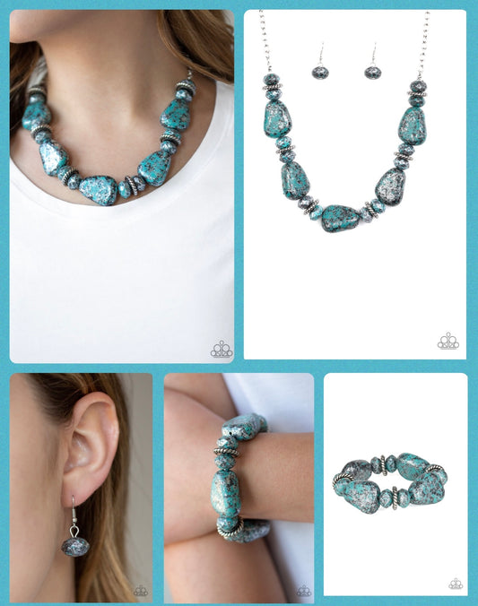 Prehistoric Fashionista - Blue - Paparazzi Necklace and Stone Age Envy - Blue Bracelet Set