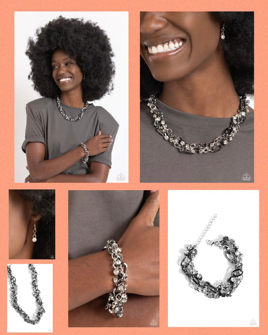 Totally Two-Toned - Silver Necklace and Two-Tone Taste - Silver Bracelet - Paparazzi Set