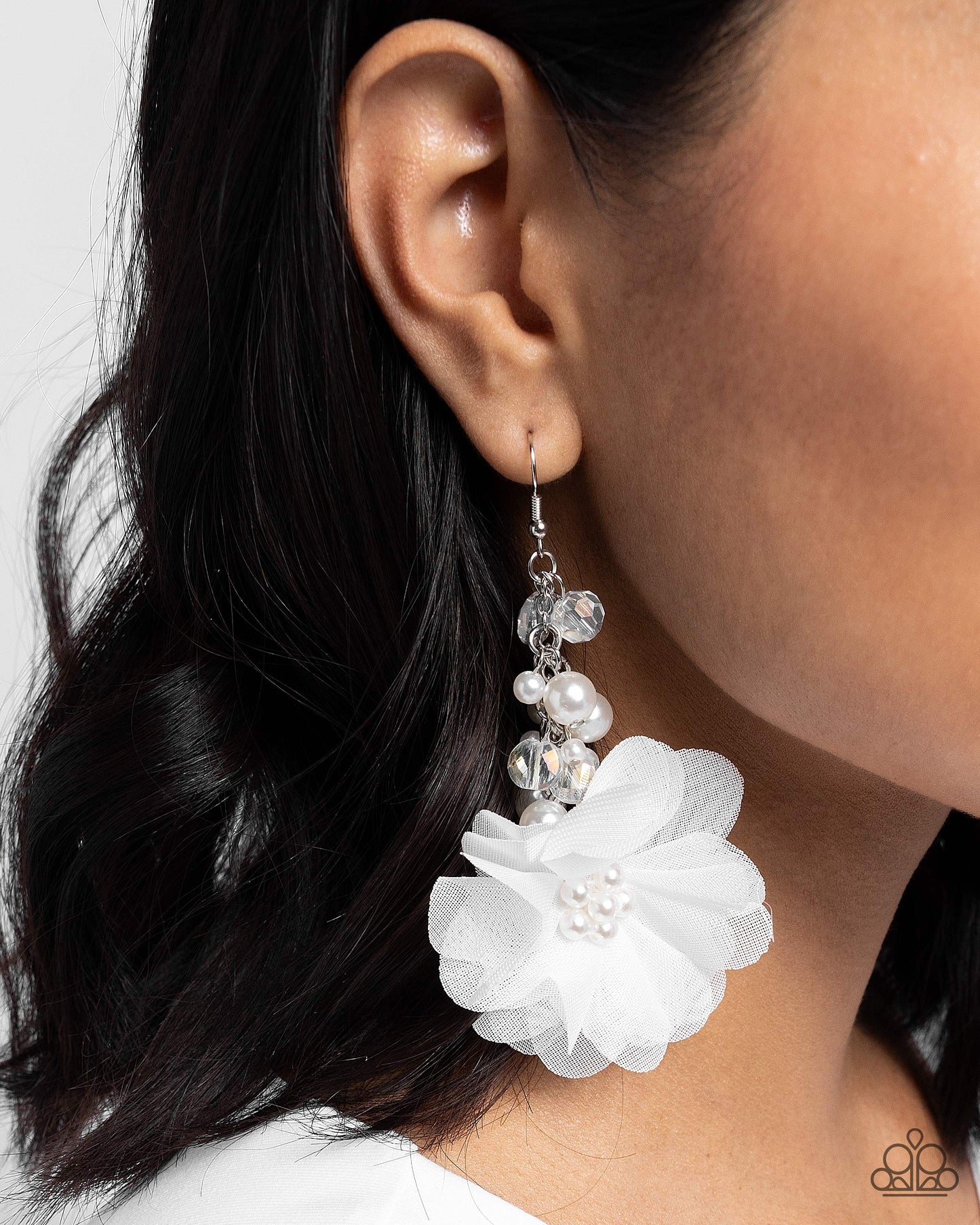 Fashionable Flower Girl - White - Paparazzi Earrings