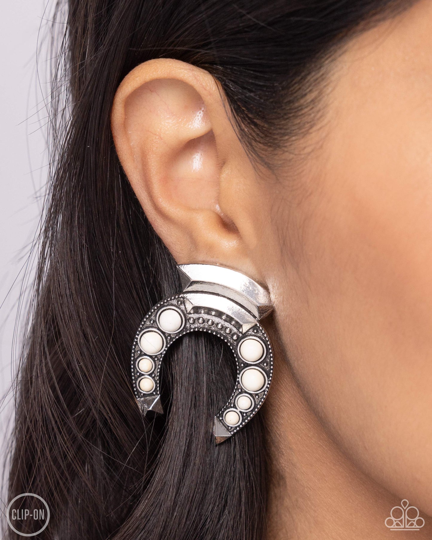 Harmonious Horseshoe - White Paparazzi Earrings