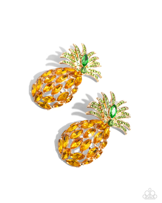 Pineapple Pizzazz - Yellow - Paparazzi Earrings