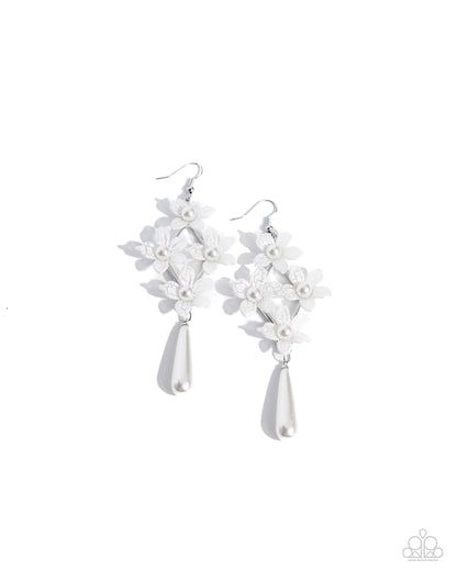 Vintage Veining - White - Paparazzi Earrings