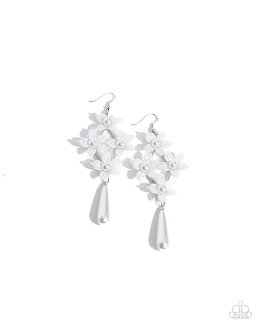 Vintage Veining - White - Paparazzi Earrings