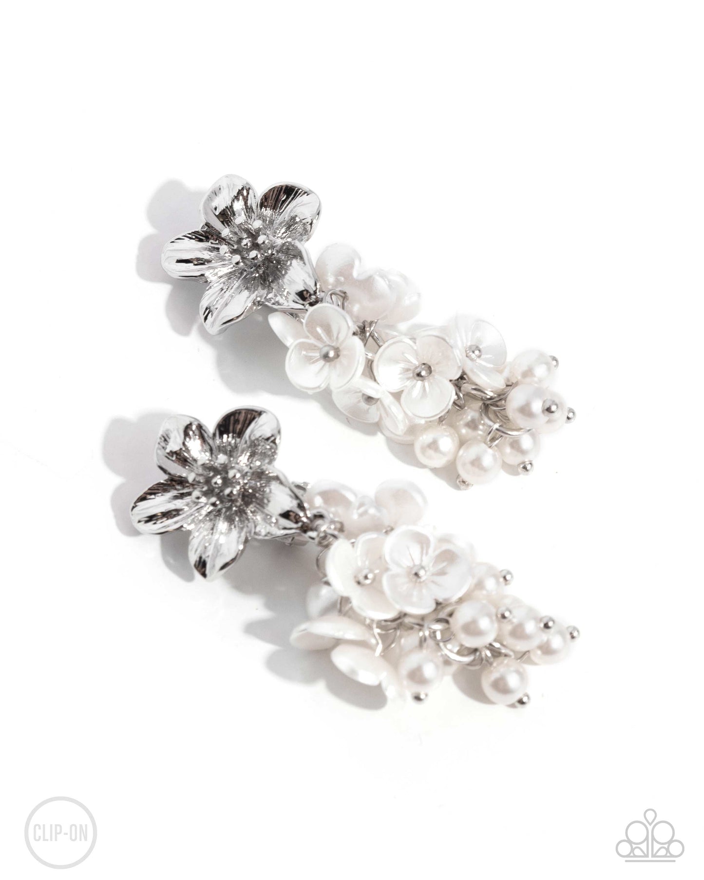 Bouquet Bling - White - Paparazzi Clip Ons Earrings