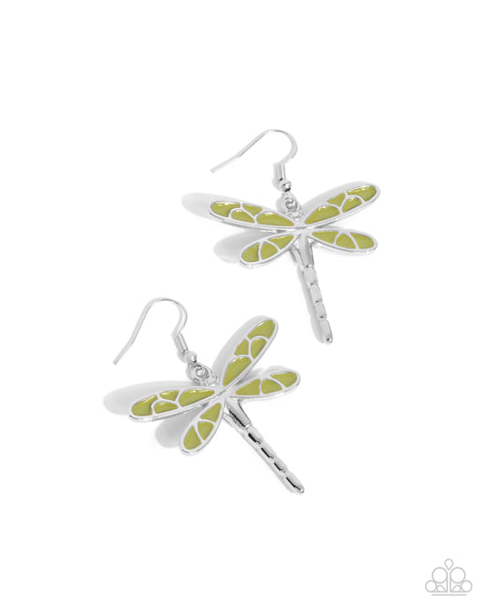 Dragonfly Descent - Green - Paparazzi Earrings