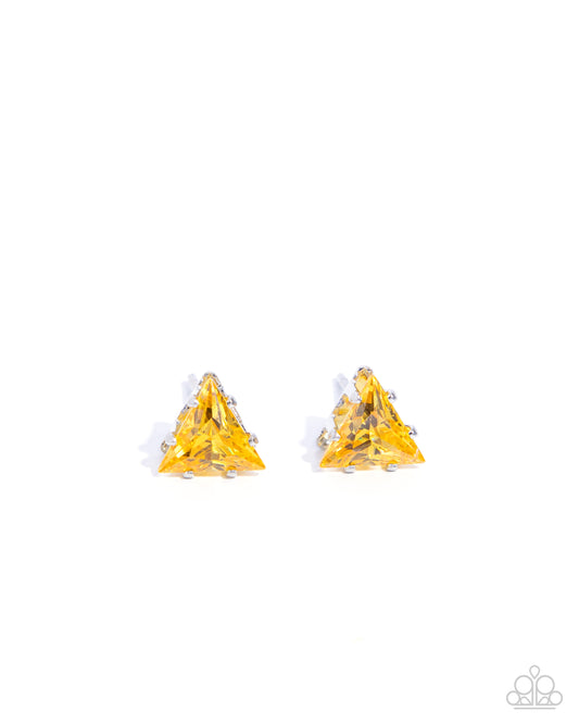 Triangular Twinkle - Yellow - Paparazzi Earrings