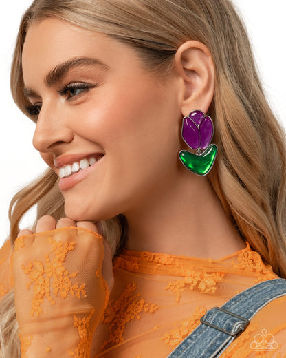 Tulip Triumph - Purple - Paparazzi Earrings