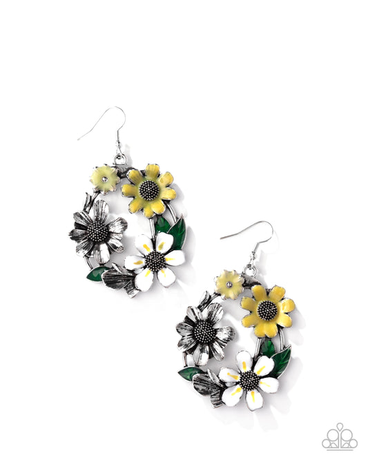 Wreathed Weekday - Yellow - Paparazzi Earrings