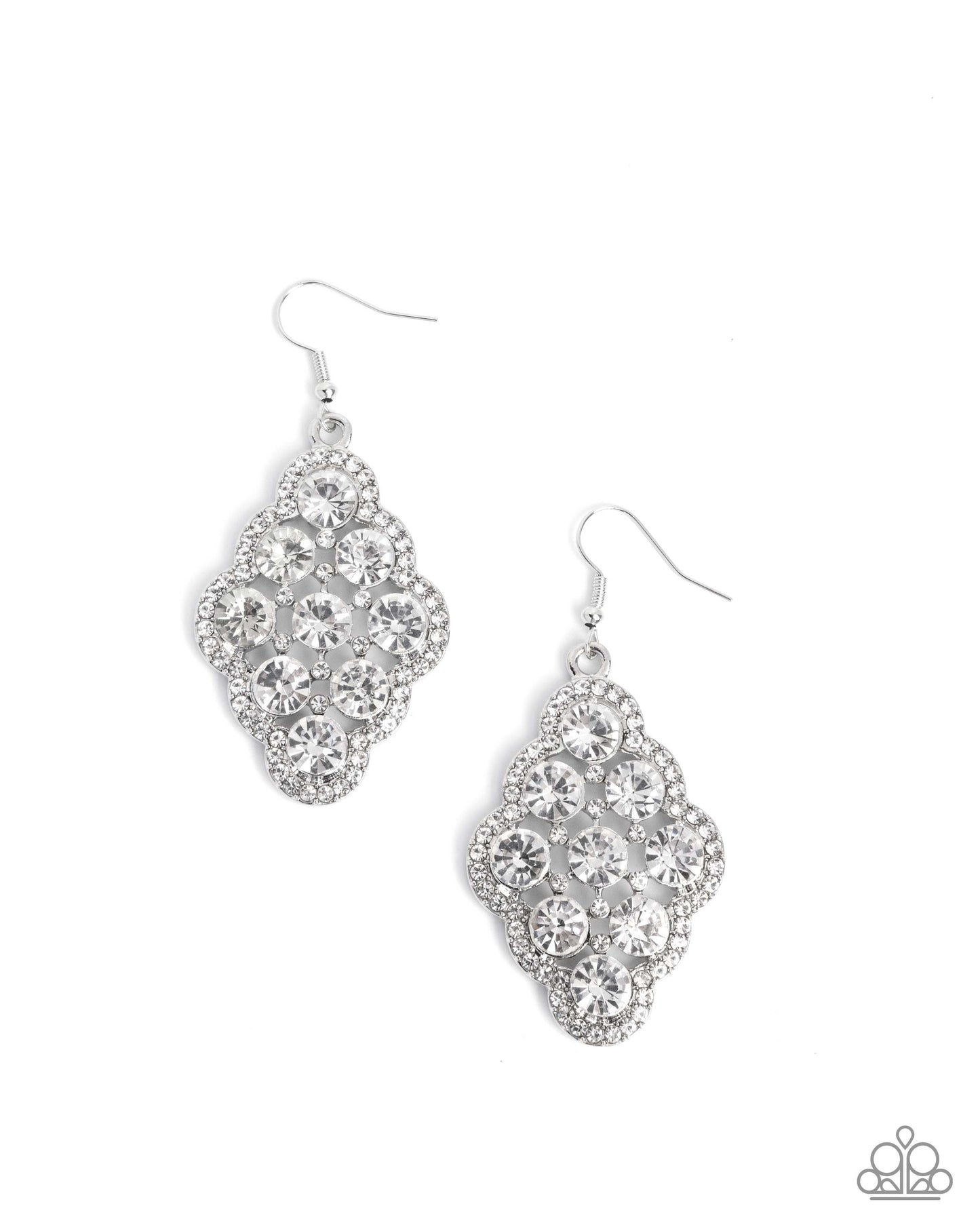 Scalloped Shimmer - White - Paparazzi Earrings