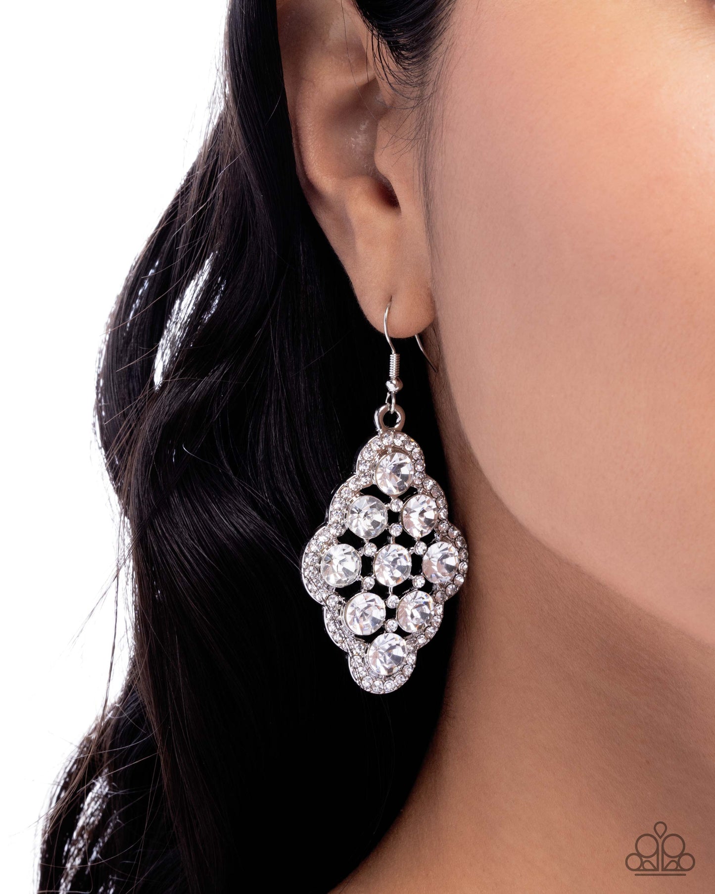 Scalloped Shimmer - White - Paparazzi Earrings