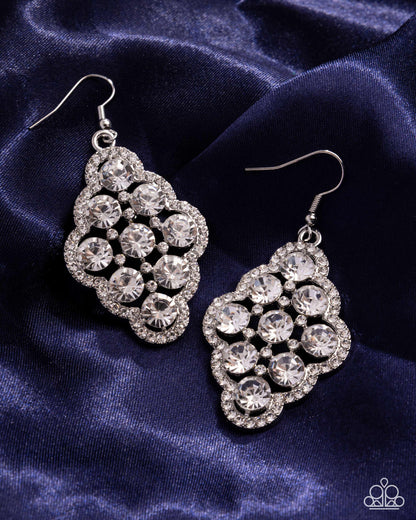 Scalloped Shimmer - White - Paparazzi Earrings