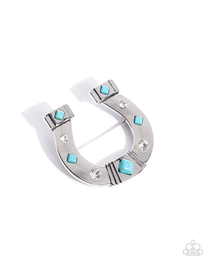 Horseshoe Horizon - Blue - Paparazzi Brooch