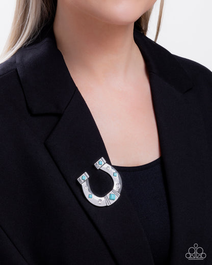 Horseshoe Horizon - Blue - Paparazzi Brooch