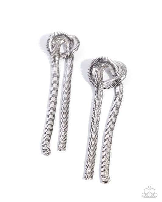 Twisted Tale - Silver - Paparazzi Earrings