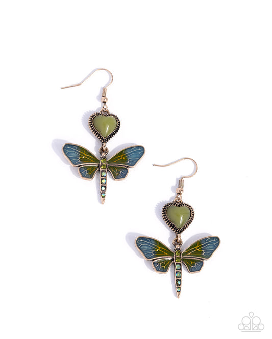 Dragonfly Devotion - Green - Paparazzi Earrings