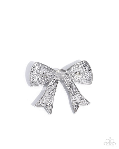 Bow Bravado - White - Paparazzi Brooch
