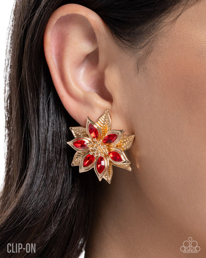 Perceptive Poinsettia - Red - Paparazzi Clip On Earrings