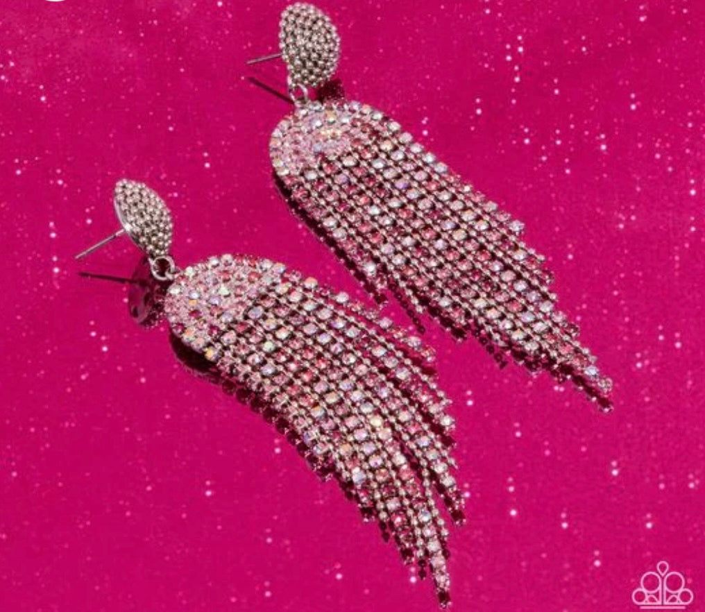 A Toast To You - Pink Rhinestone Earrings - Paparazzi Earrings + 1 Mystery Piece