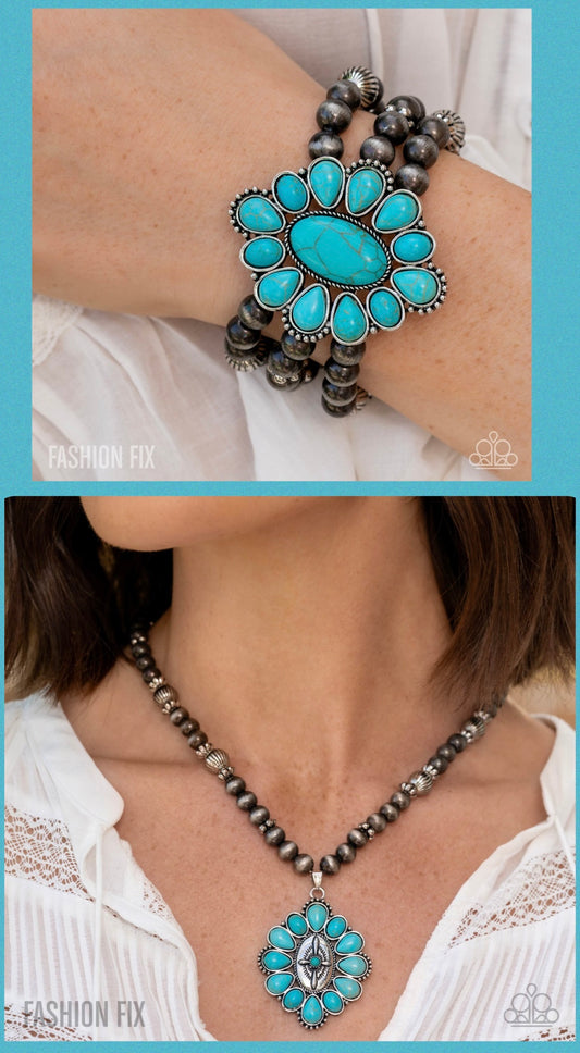 Traditional Tapestry - Blue - Paparazzi Necklace and Traditional Tailoring - Blue - Paparazzi  Bracelet