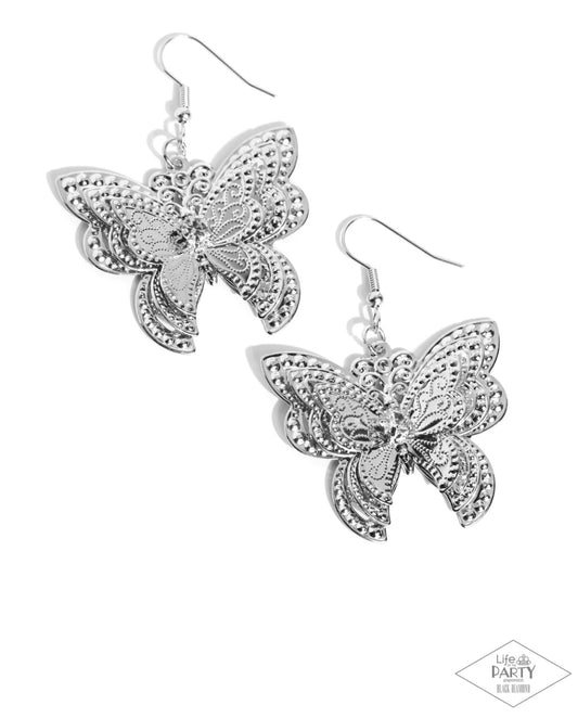 Layered Launch - Butterfly White - Paparazzi Earrings