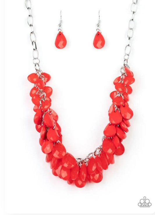 Colorfully Clustered - Red - Paparazzi Necklace