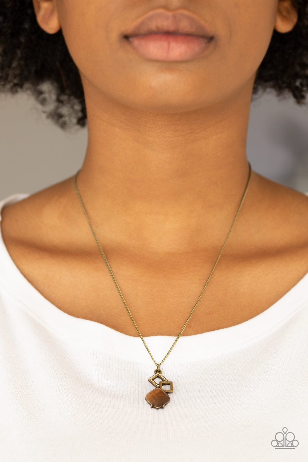 Stylishly Square - Brass - Paparazzi Necklace