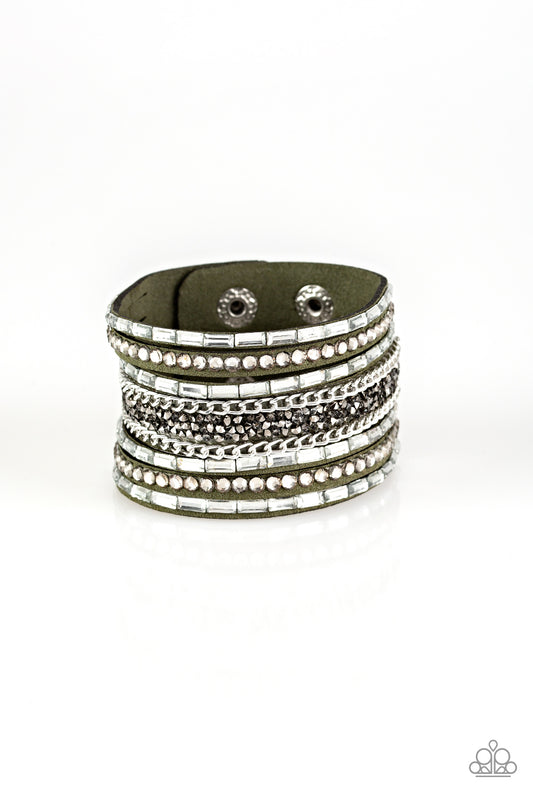 Rhinestone Rumble - Green Snap Bracelet