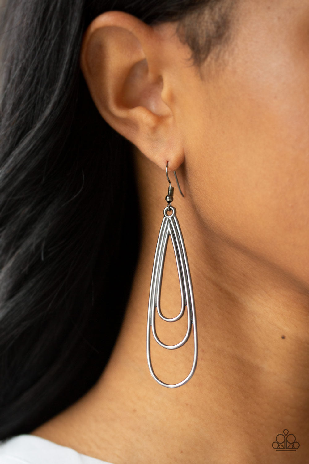 Triple Ripple - Black - Paparazzi Earrings