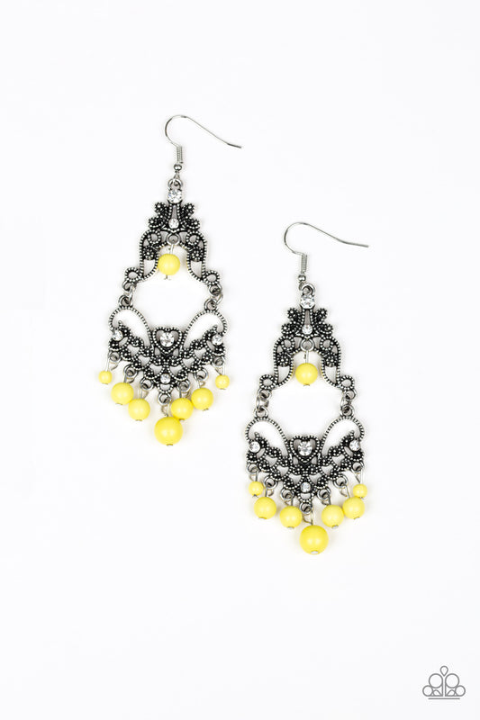 Colorfully Cabaret - Yellow - Paparazzi Earrings