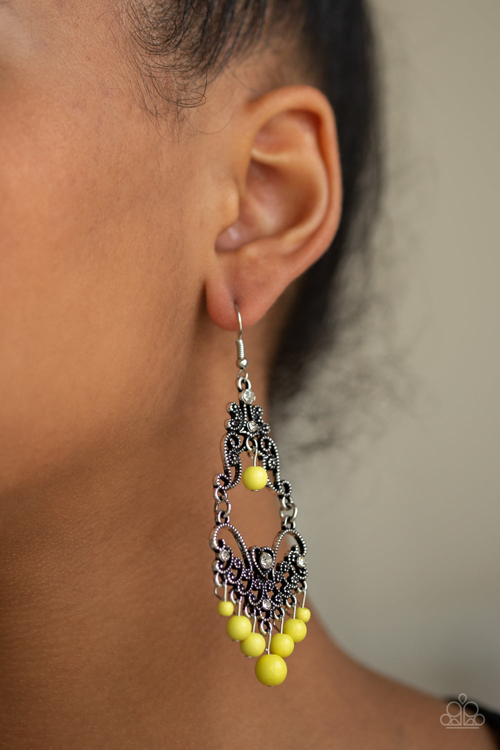 Colorfully Cabaret - Yellow - Paparazzi Earrings