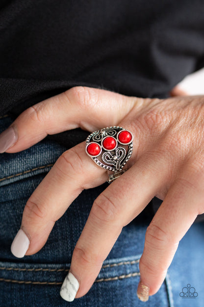 Triple Whammy - Red - Paparazzi Ring