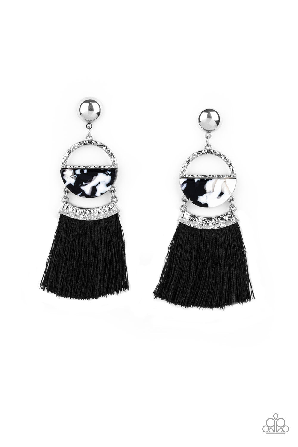 Tassel Trot - Black - Paparazzi Post Earrings