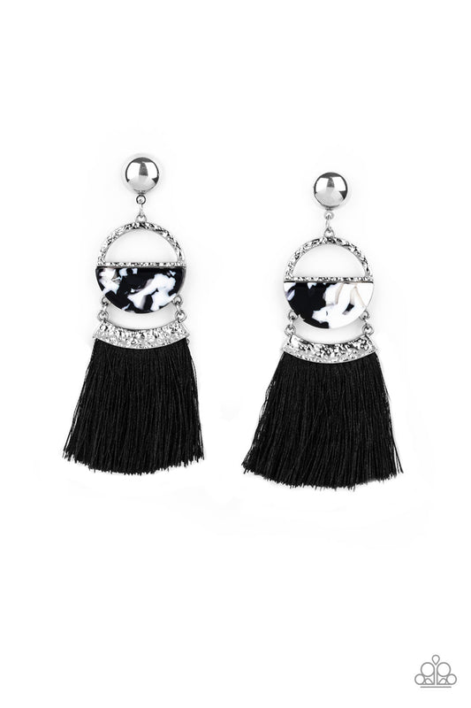 Tassel Trot - Black - Paparazzi Post Earrings