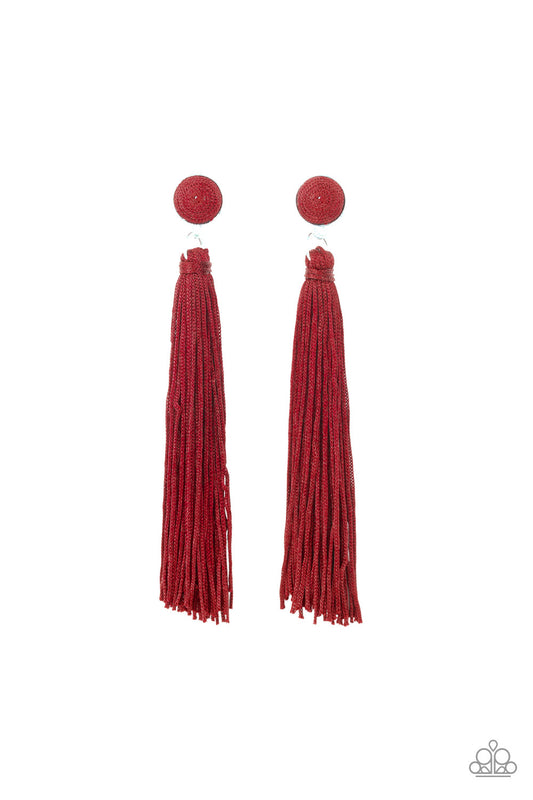 Tightrope Tassel - Red Post Earrings