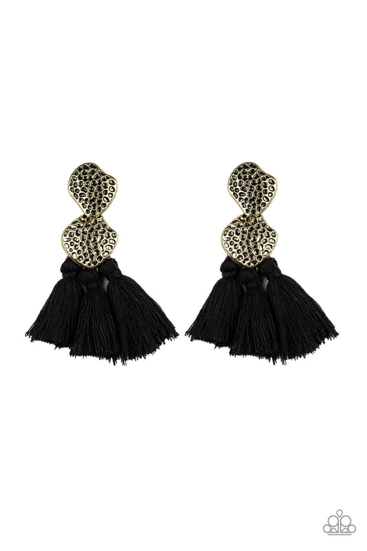 Tenacious Tassel - Black Post - Paparazzi Earrings