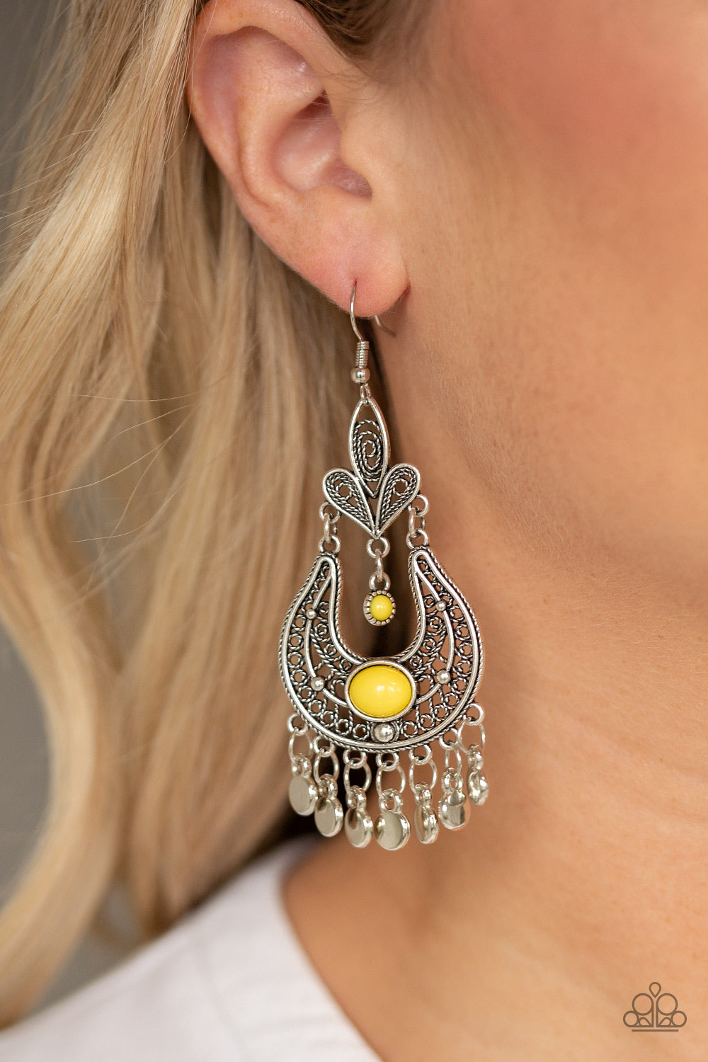 Fiesta Flair - Yellow - Paparazzi Earrings