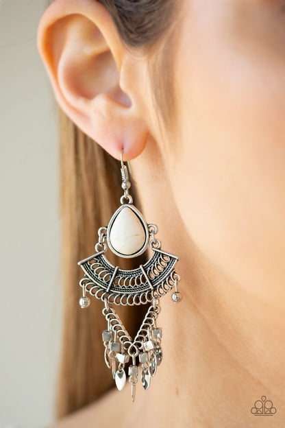 Vintage Vagabond - White - Paparazzi Earrings