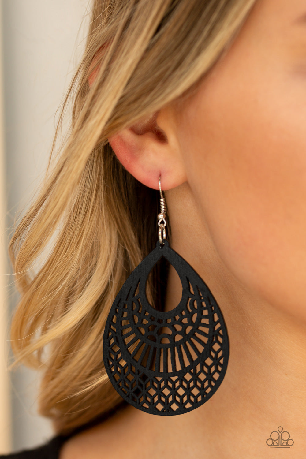 Shoulda Coulda Wooda - Black - Paparazzi Earrings