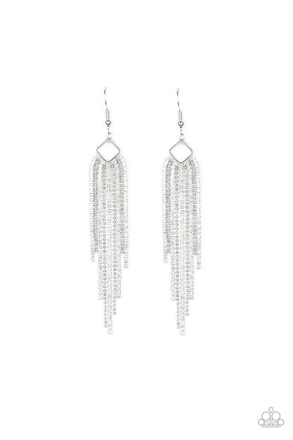 Singing in the Reign- White - Paparazzi Earrings