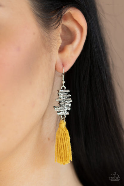 Tiki Tassel - Yellow Fish Hook Earrings