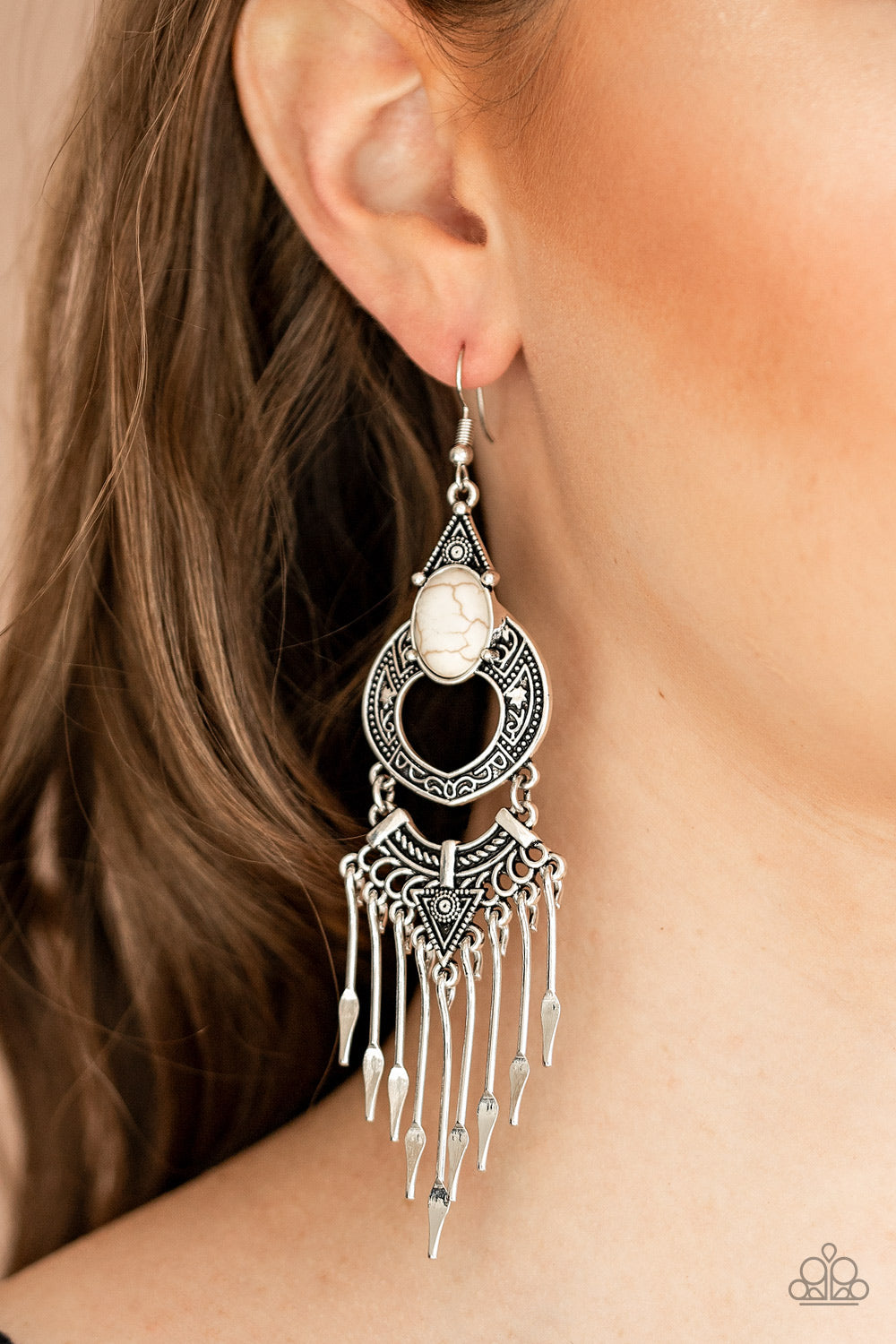 Southern Spearhead - White - Paparazzi Earrings