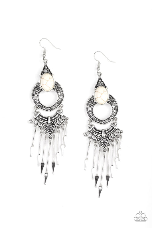 Southern Spearhead - White - Paparazzi Earrings