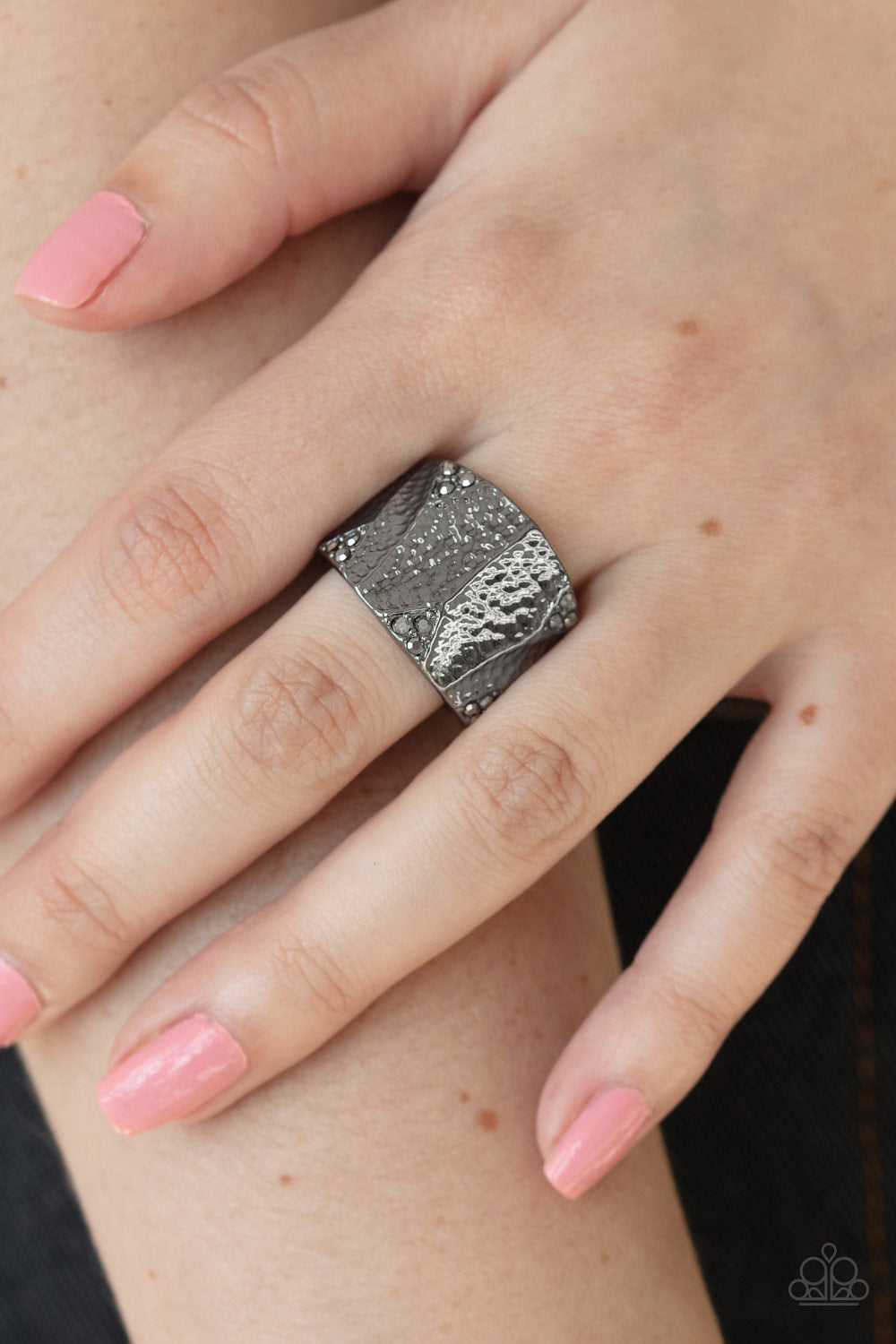 Industrial Indentation - Black - Paparazzi Ring