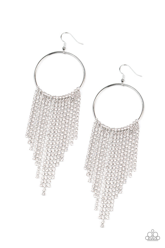 Streamlined Shimmer - White - Paparazzi Earrings