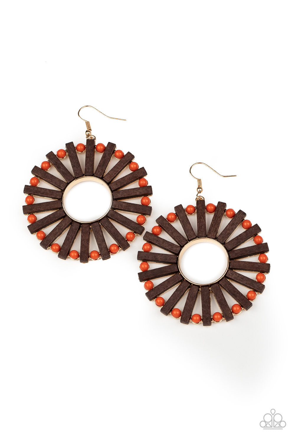 Solar Flare - Orange Wood - Paparazzi Earrings