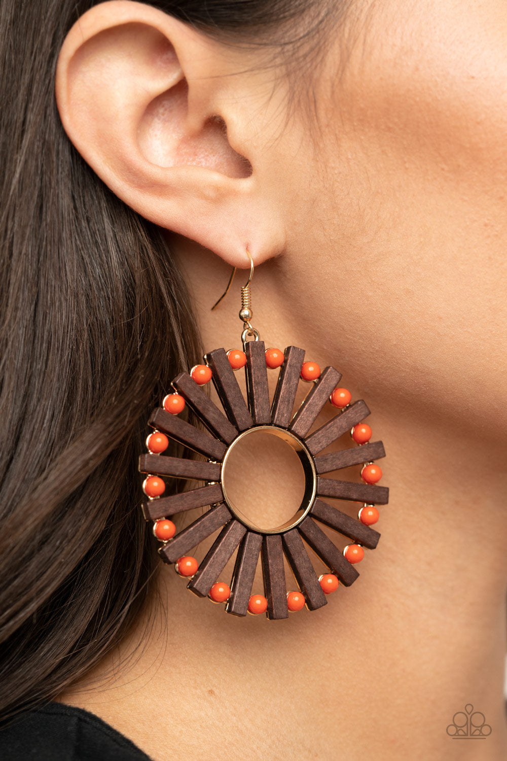 Solar Flare - Orange Wood - Paparazzi Earrings