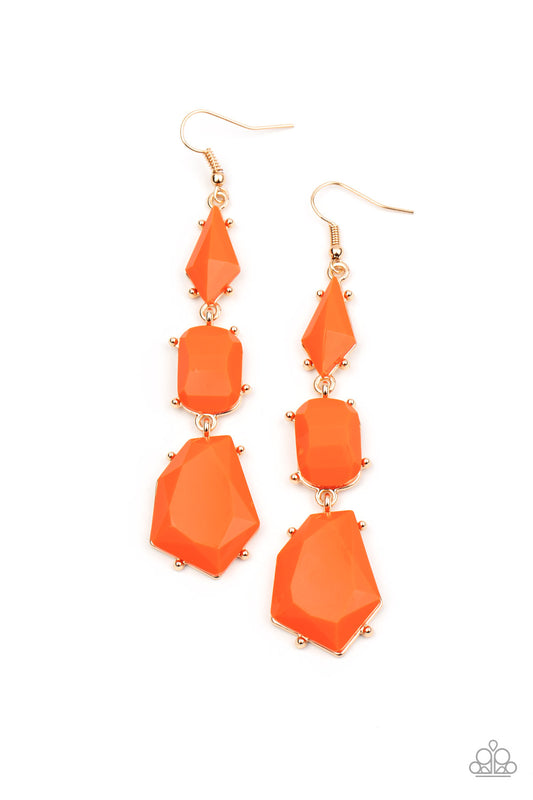 Geo Getaway - Orange Paparazzi Earrings