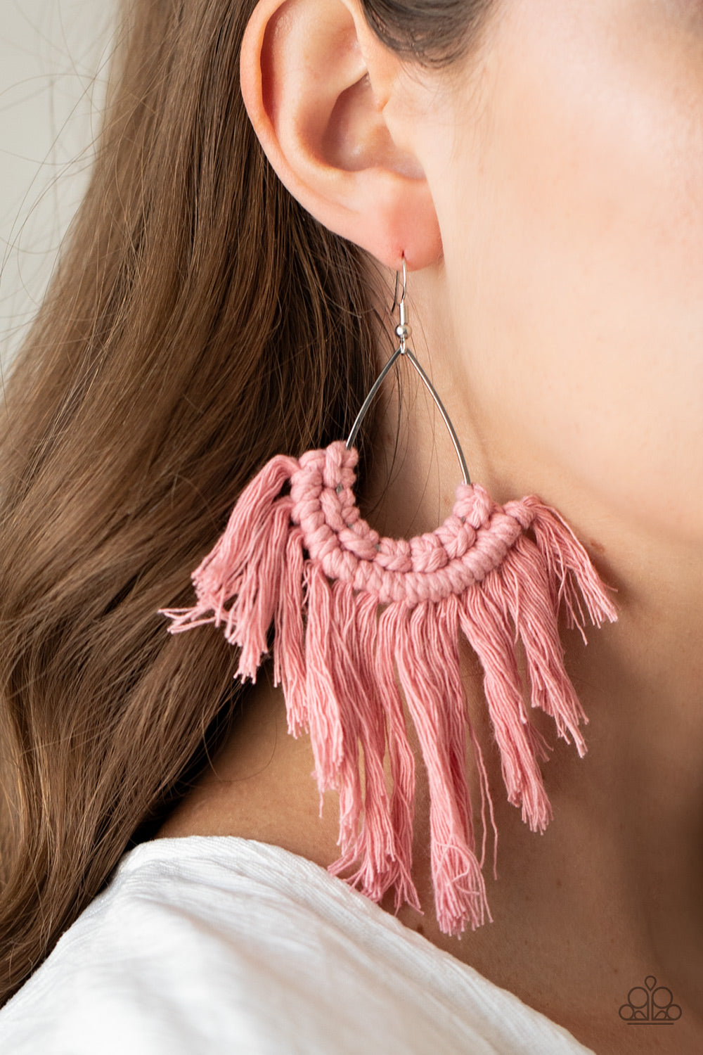 Wanna Piece Of Macrame? - Pink - Paparazzi Earrings