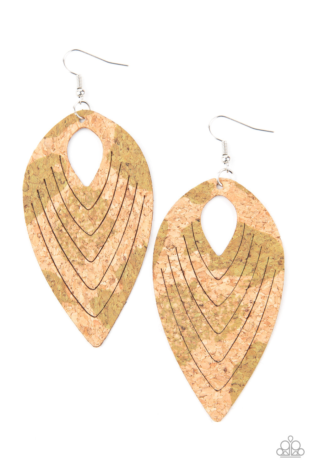 Cork Cabana - Green Fish Hook Earrings